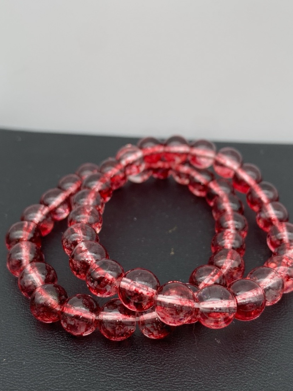 Lot of 2 Red swirl Glass Bead stretch Bracelet Set - Women Jewelry